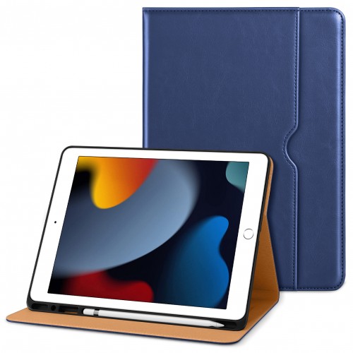 Dasaja iPad 10.2 (2019 / 2020 / 2021) leren hoes blauw met pen houder