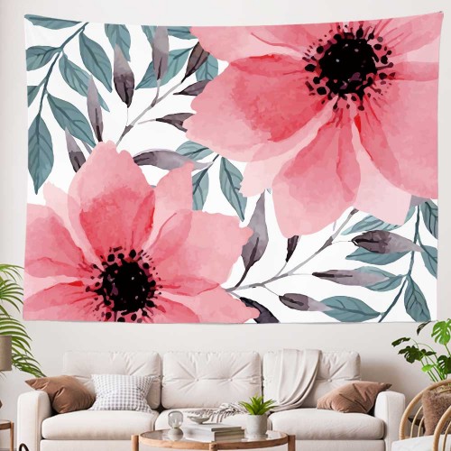 Ulticool - Bloemen Hangplant Planten - Wandkleed - 200x150 cm - Groot wandtapijt - Poster - Roze Groen Wit 