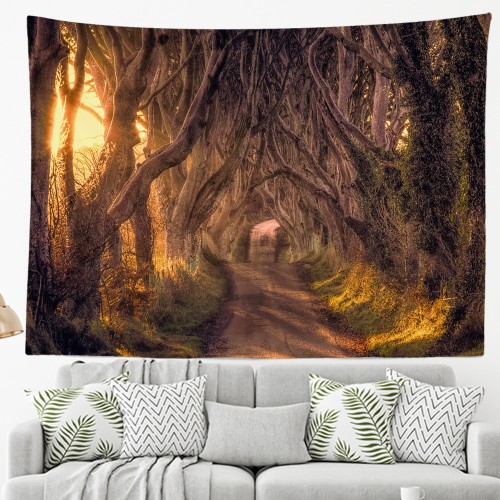 Ulticool - Bomen Bos Mystery Fantasy - Wandkleed - 200x150 cm - Groot wandtapijt - Poster - Bruin 