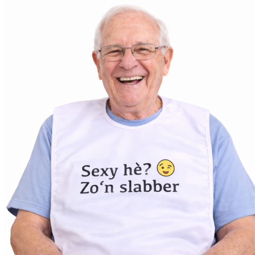 Slabber volwassenen 46x80 cm – Tekst Sexy - Waterdichte beschermslab – Senioren slab – Grote bavet – Fleece onderlaag – TPU tussenlaag 