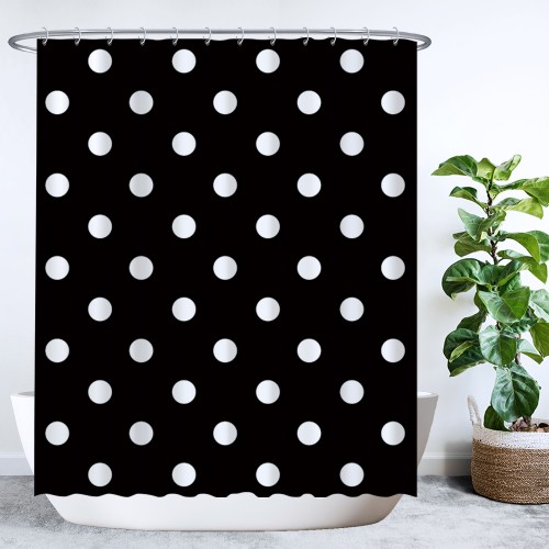 Ulticool Douchegordijn - Zwart Wit Polka Dot Stippen - 180 x 200 cm - met 12 ringen 