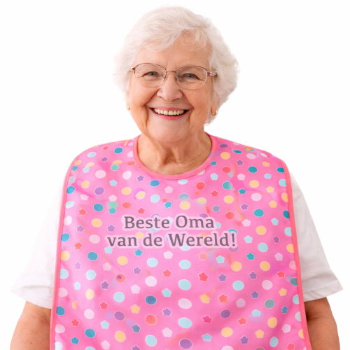 Slabber volwassenen 46x80 cm – Tekst Beste Oma - Waterdichte beschermslab – Senioren slab – Grote bavet – Fleece onderlaag – TPU tussenlaag