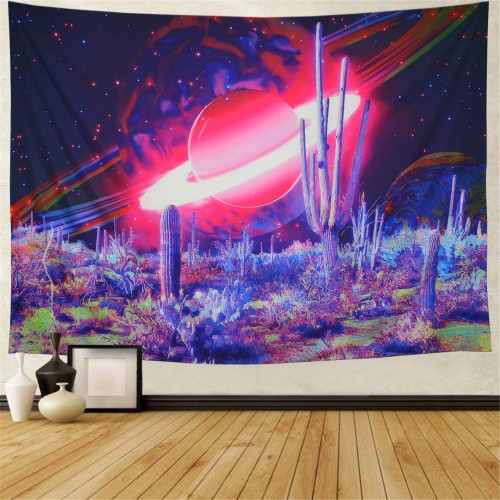 Ulticool - Planeten Sterren Psychedelisch Cactus - Wandkleed - 200x150 cm - Groot wandtapijt - Poster
