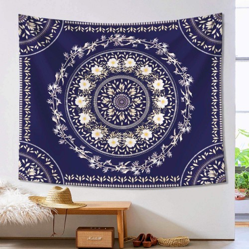 Ulticool - Mandala Bloemen Wit Bladeren Natuur - Wandkleed - 200x150 cm - Groot wandtapijt - Poster