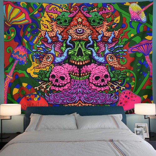 Ulticool - Skull Schedel Psychedelisch - Wandkleed - 200x150 cm - Groot wandtapijt - Poster