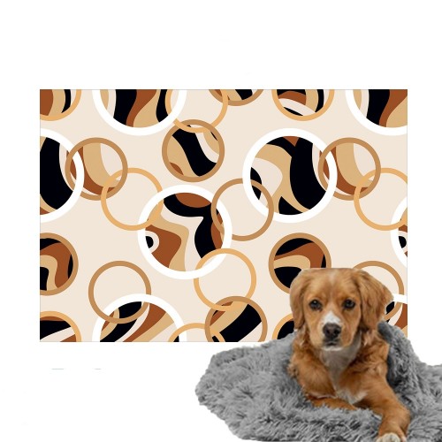 Ulticool - Deken Hondenmand - Hond Kat Poes - Beige Bruin Zwart Rondjes - Fleece - Plaid op Bank - Mat Kussen - Achterbank Auto Kofferbak  - Accessoire Dierenprint Versiering 