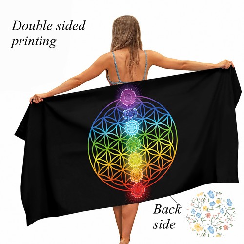 Ulticool - Handdoek - Chakra Healing Mandala Regenboog Chakra's - Badhanddoek - Strandlaken - Handdoek Microvezel - Sneldrogend Badlaken - 160 x 80 cm - voor reizen fitness gym sport