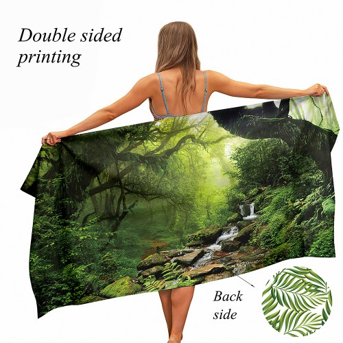 Ulticool - Handdoek -Regenwoud Natuur Eco Planten Waterval - Backdrop Decoratie Natuur - Badhanddoek - Strandlaken - Handdoek Microvezel - Sneldrogend Badlaken - 160 x 80 cm - voor reizen fitness gym sport 