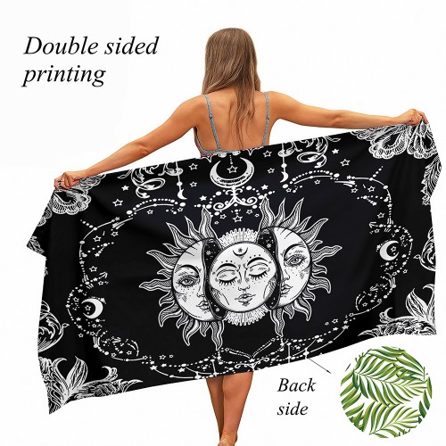 Ulticool - Handdoek - Zon Maan Zodiac Tarot Natuur Bohemian - Backdrop Decoratie Natuur - Badhanddoek - Strandlaken - Handdoek Microvezel - Sneldrogend Badlaken - 160 x 80 cm - voor reizen fitness gym sport 