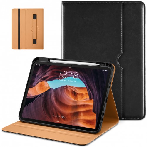 Dasaja iPad 10.9 (2022) / iPad 11 (2025) leren hoes zwart met pen houder
