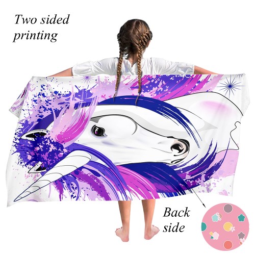 Ulticool - Handdoek - Eenhoorn Unicorn Stoer - Badhanddoek Strandlaken - Kind Meisje Jongen - Sneldrogend Badlaken - 140 x 70 cm - voor reizen fitness gym sport - Paars Roze