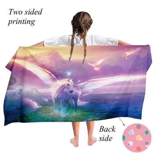 Ulticool - Handdoek - Eenhoorn Unicorn Paard Vogels Zee - Badhanddoek - Strandlaken - Kind - Sneldrogend Badlaken - 140 x 70 cm - voor reizen fitness gym sport - Roze 