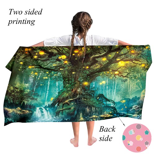 Ulticool - Handdoek - Fantasy Sprookjesboom - Badhanddoek - Strandlaken - Kind Meisje Jongen - Sneldrogend Badlaken - 140 x 70 cm - voor reizen fitness gym sport - Groen 