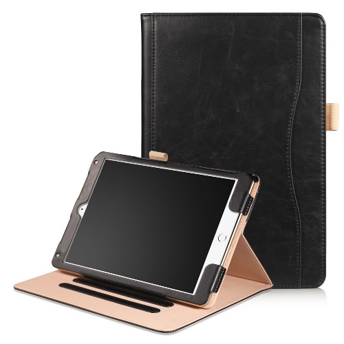 iPad Air 1 / Air 2 / 9.7 (2017) leren case / hoes zwart incl. standaard met 3 standen