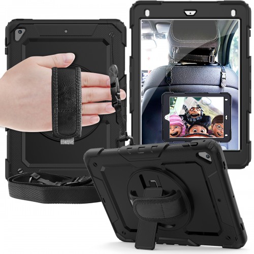 iPad 9.7 (2017 & 2018) hoes / case met screenprotector, handriem en schouderriem voor Horeca en Bouw zwart