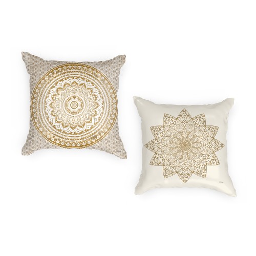 Ulticool - Buitenkussens - Mandala Goud Beige Bohemian Hippie - Sierkussens Buiten Waterbestendig - Set van 2 Kussens 45 x 45 cm Vierkant 