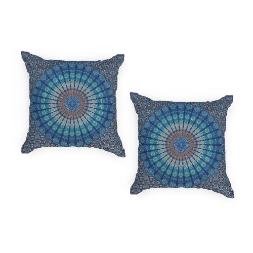 Ulticool - Buitenkussen Hoes - Mandala Blauw - Sierkussens Buiten Waterbestendig - Set van 2 Kussens 45 x 45 cm Vierkant 