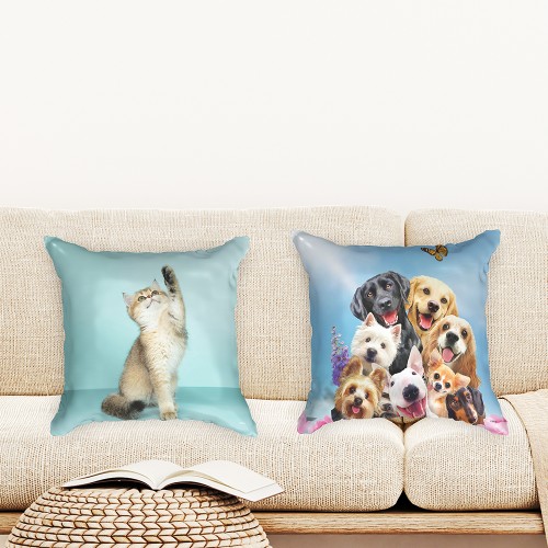 Ulticool  - Kussenhoes - Hond Dieren Honden Kat Poes - Set van 2 stuks - Sierkussens 45x45 cm - Sierkussenhoes Accessoires - Kussentjes Bank voor Decoratie Woonkamer Slaapkamer Jeugdkamer Kinderkamer Babykamer - Blauw Wit