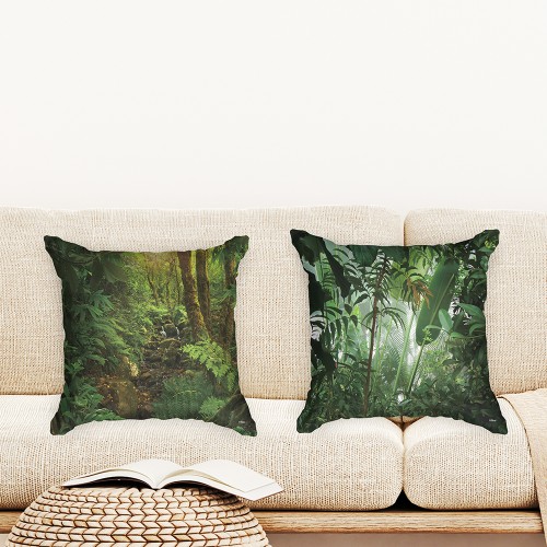 Ulticool  - Kussenhoes - Regenwoud Natuur Eco Planten - Set van 2 stuks - Sierkussens 45x45 cm - Sierkussenhoes Accessoires - Kussentjes Bank voor Decoratie Woonkamer Slaapkamer Jeugdkamer Kinderkamer Babykamer - Groen