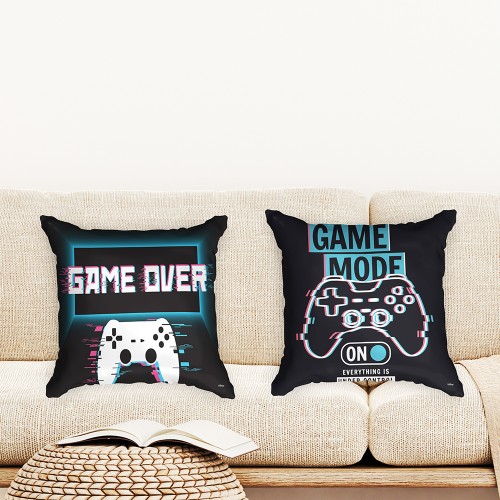 Ulticool  - Kussenhoes - Game On Off Controller Monitor Gaming - Set van 2 stuks - Sierkussens 45x45 cm - Sierkussenhoes Accessoires - Kussentjes Bank voor Decoratie Woonkamer Slaapkamer Jeugdkamer Kinderkamer Babykamer - Zwart Blauw Turquoise