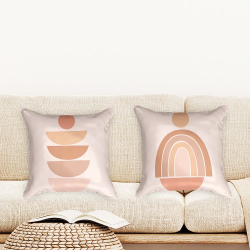 Ulticool  - Kussenhoes - Aesthetic Regenboog Halve Maan Boog Zon Maan  - Set van 2 stuks - Sierkussens 45x45 cm - Sierkussenhoes Accessoires - Kussentjes Bank voor Decoratie Woonkamer Slaapkamer Jeugdkamer Kinderkamer Babykamer - Sepia Roze