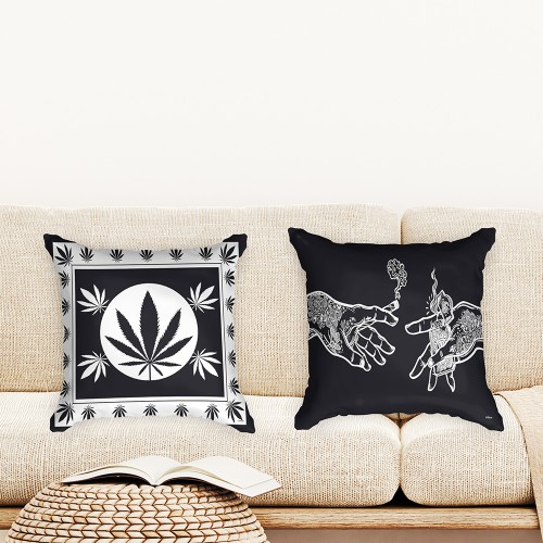 Ulticool  - Kussenhoes - Wiet Handen Cannabis Natuur - Set van 2 stuks - Sierkussens 45x45 cm - Sierkussenhoes Accessoires - Kussentjes Bank voor Decoratie Woonkamer Slaapkamer Jeugdkamer Kinderkamer Babykamer - Zwart Wit