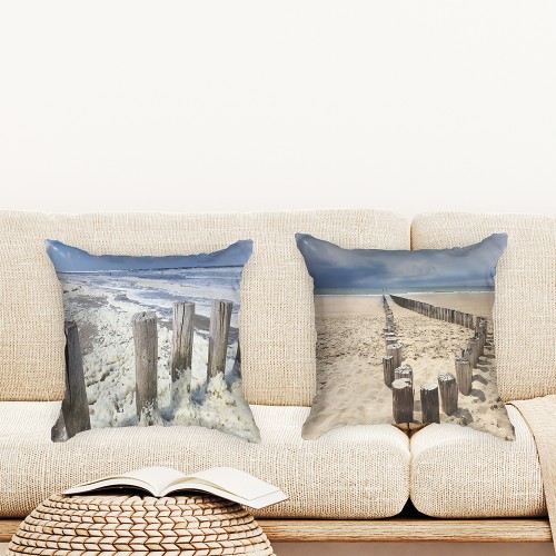 Ulticool - Kussenhoes - Strand Kust Nederland - Set van 2 stuks - Sierkussens 45x45 cm - Sierkussenhoes Accessoires - Kussentjes Bank voor Decoratie Woonkamer Slaapkamer Jeugdkamer Kinderkamer Babykamer - Blauw Wit