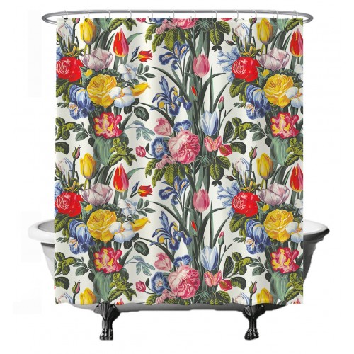 Ulticool Douchegordijn - Tulp Roos Grote Bloemen - Rood Geel Blauw Groen  - 180 x 200 cm - met 12 ringen 