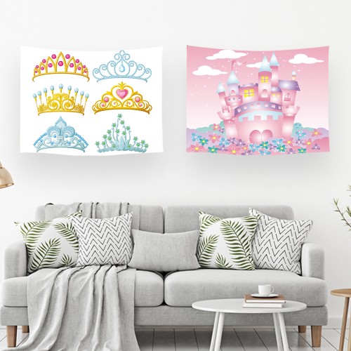 Ulticool – Wandkleed - Kasteel Kroontjes Diadeem Kinderkamer – Set van 2 designs - 73 x 95 cm – Wandtapijt Stof – Poster Art – Roze Goud 