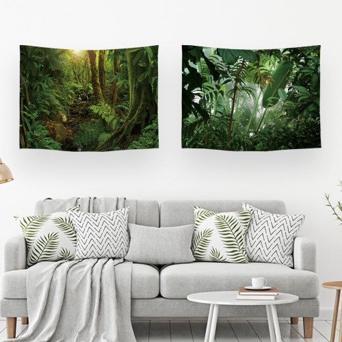 Ulticool – Wandkleed - Regenwoud Natuur Eco Planten – Set van 2 designs - 73 cm x 95 cm – Schilderij Wandtapijt Stof – Poster Art – Groen 