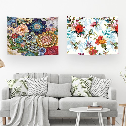 Ulticool – Wandkleed - Bloemen Natuur Kunst - Set van 2 designs – 73 cm x 95 cm – Schilderij Wandtapijt Stof – Poster Art – Veelkleurig