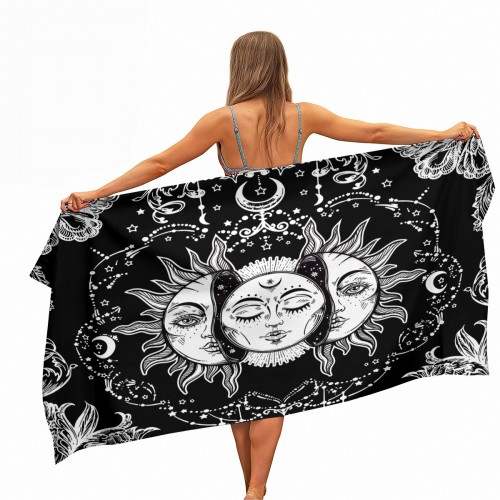 Ulticool - Zon Maan Zodiac Tarot Natuur Bohemian - Handdoek Microfiber - Sneldrogend Badlaken – voor reizen fitness gym sport 