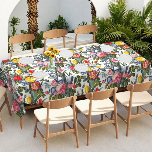 Ulticool Tafelkleed Groot Tafelzeil Waterdicht - 140 x 240 cm - Tulp Roos Grote Bloemen - Rood Geel Blauw Groen