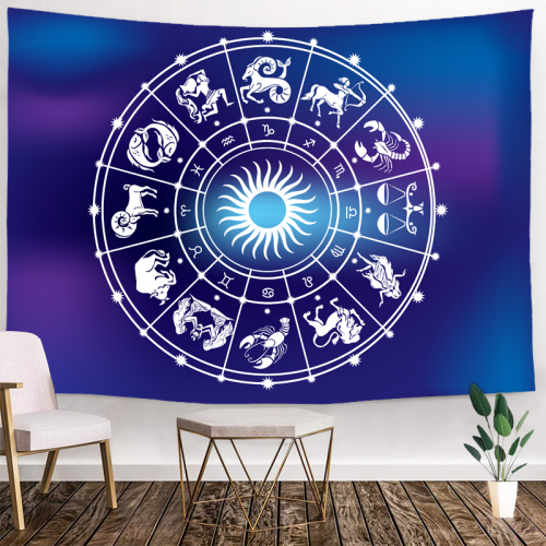 Ulticool - Horoscoop Sterrenbeeld - Zodiac Tarot Natuur - Wandkleed - 200x150 cm - Groot wandtapijt - Poster - Blauw Wit