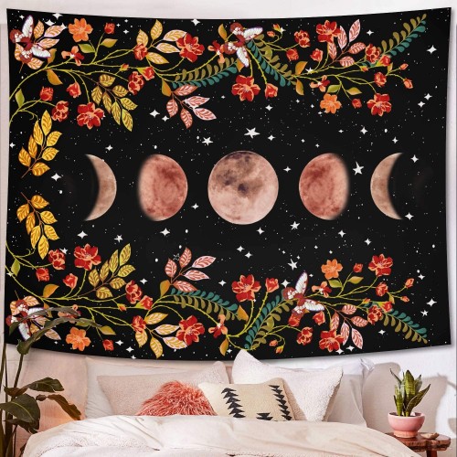Ulticool - Maan Tarot Horoscoop Natuur Zodiac Bloemen - Wandkleed - 200x150 cm - Groot wandtapijt - Kinderkamer - Poster 