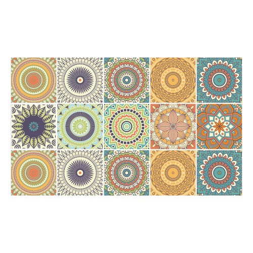 Ulticool Decoratie Sticker Tegels - Mandala Zon Bloem Oranje Groen Blauw  - 15x15 cm - 15 stuks Zelfklevende Plakfolie Tegelstickers - Achterwand voor de Muur Badkamer - Keukenwand Keuken - Plaktegels Zelfklevend - Sticktiles