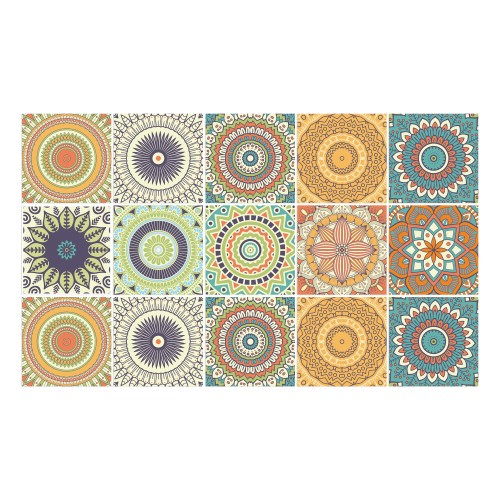 Ulticool Decoratie Sticker Tegels - Mandala Zon Bloem Oranje Groen Blauw  - 15x15 cm - 15 stuks Zelfklevende Plakfolie Tegelstickers - Achterwand voor de Muur Badkamer - Keukenwand Keuken - Plaktegels Zelfklevend - Sticktiles