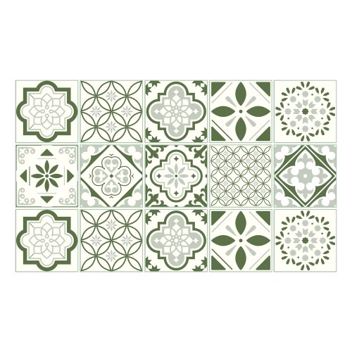 Ulticool Decoratie Sticker Tegels - Mandala Groen Wit - 15x15 cm - 15 stuks Zelfklevende Plakfolie Tegelstickers - Achterwand voor de Muur Badkamer - Keukenwand Keuken - Plaktegels Zelfklevend - Sticktiles