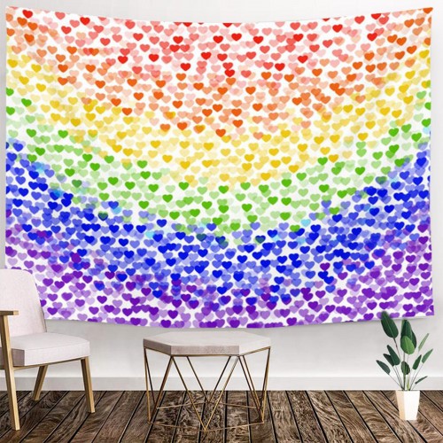 Ulticool - Regenboog Vlag Decoratie Hartjes - Wandkleed - 200x150 cm - Groot wandtapijt - Poster