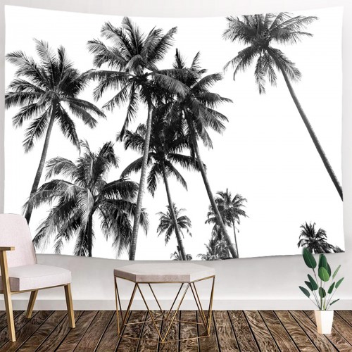 Ulticool - Strand Natuur Retro Palmboom Kunst Zwart Wit - Wandkleed - 200x150 cm - Groot wandtapijt - Poster 