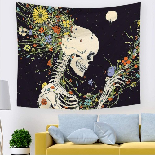 Ulticool - Skelet Bloemen Psychedelisch Natuur - Wandkleed - 200x150 cm - Groot wandtapijt - Poster 