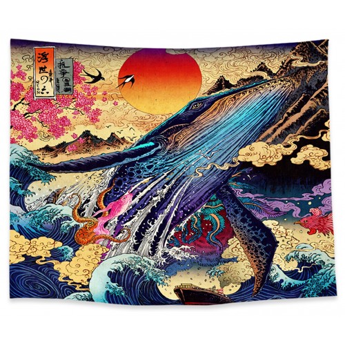 Ulticool - Walvis Art Kunst Japan - Wandkleed - 200x150 cm - Groot wandtapijt - Poster