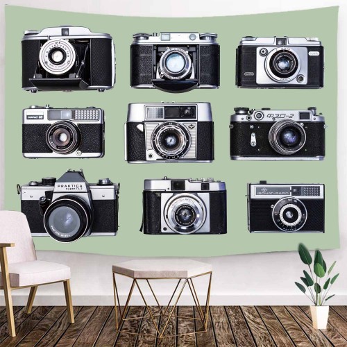 Ulticool - Camera Vintage Retro Zwart Wit - Wandkleed - 200x150 cm - Groot wandtapijt - Poster