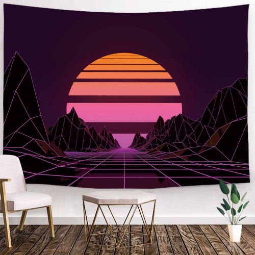 Ulticool - Geometrische 80s Zon Bergen - Wandkleed - 200x150 cm - Groot wandtapijt - Poster