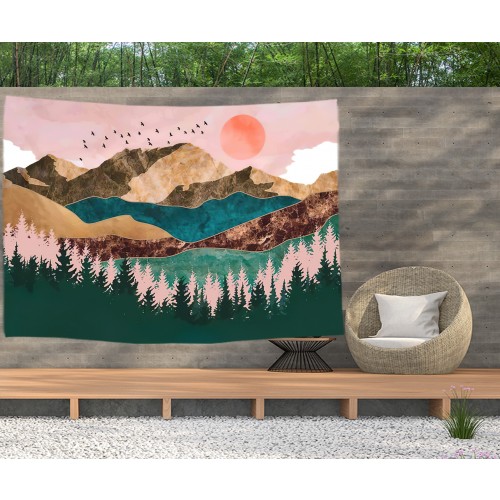 Ulticool - Natuur Zon Bergen Bohemian - Wandkleed  Poster - 200x150 cm - Groot wandtapijt -  Tuinposter Tapestry