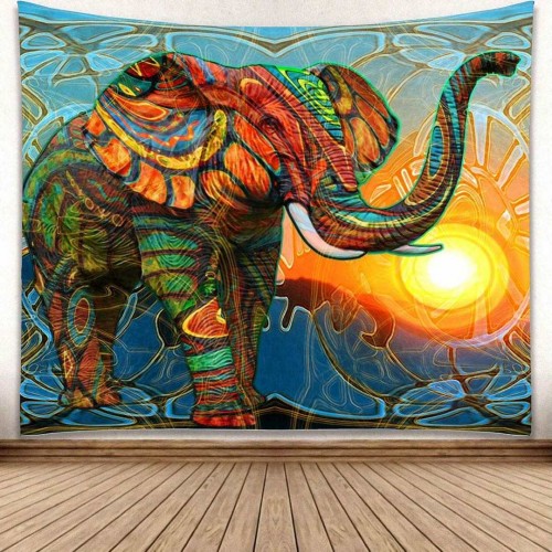 Ulticool - Olifant Zon Boho Bohemian - Wandkleed - 200x150 cm - Groot wandtapijt - Poster