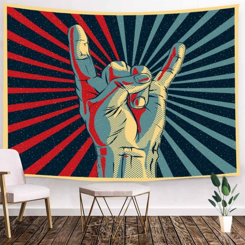 Ulticool - Rock Hand Music Retro Vintage - Wandkleed - 200x150 cm - Groot wandtapijt - Poster