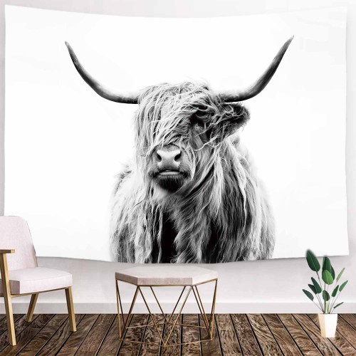 Ulticool - Schotse Hooglander Zwart Wit - Wandkleed - 200x150 cm - Groot wandtapijt - Poster