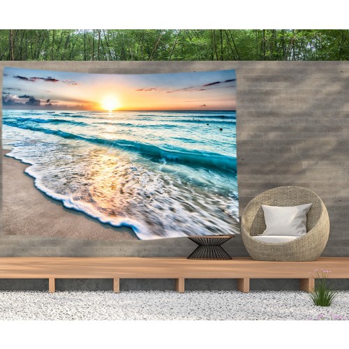 Ulticool - Zee Golven Strand Natuur - Wandkleed  Poster - 200x150 cm - Groot wandtapijt -  Tuinposter Tapestry