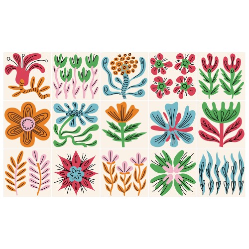 Ulticool Decoratie Sticker Tegels - Bloem Plant Rood Geel Groen Blauw - 15x15 cm - 15 stuks Plakfolie Tegelstickers - Plaktegels Muurstickers Zelfklevend - Sticktiles - Badkamer - Keuken 